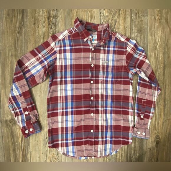 Columbia Shirt Mens Size Small Red Tartan Plaid Button Down -Outdoor hiking -EUC - Picture 1 of 12